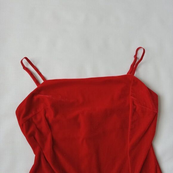 Lush Red Velour Spaghetti Strap Mini Length Bodycon Dress Women's Size Large - Picture 9 of 12